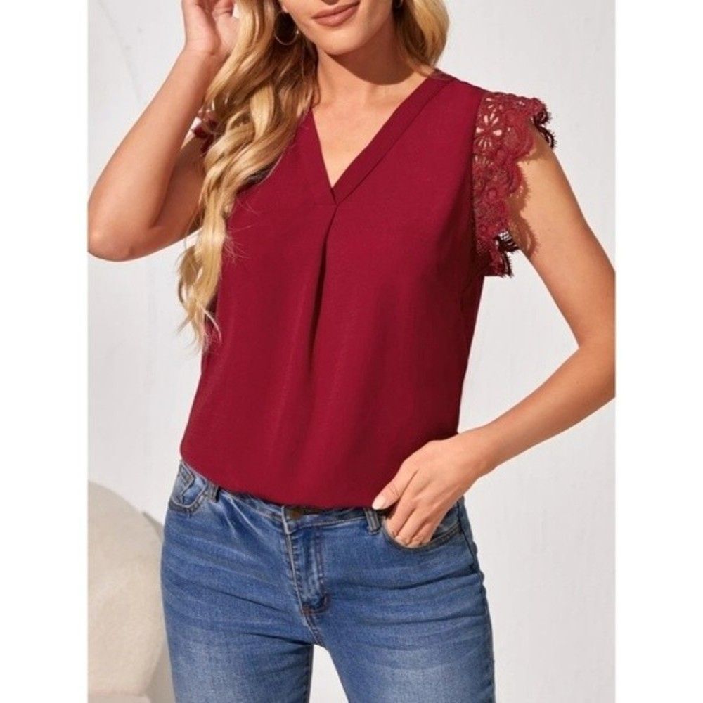 Gibson Maroon Lace Sleeve Top Size 1X NWOT 3 0137
